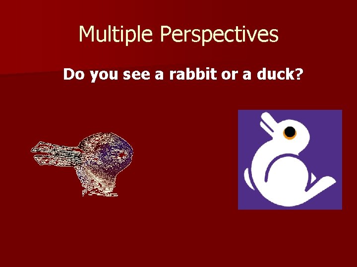 Multiple Perspectives Do you see a rabbit or a duck? 