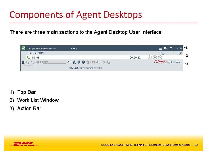 Components of Agent Desktops There are three main sections to the Agent Desktop User
