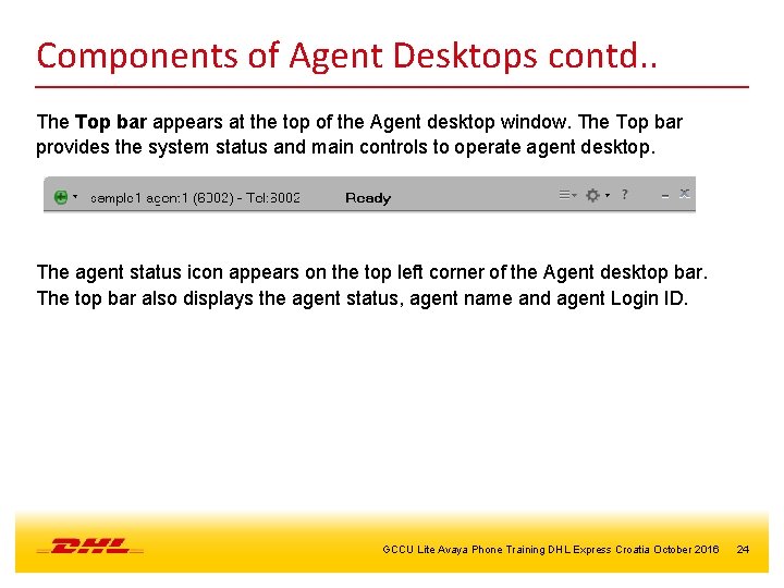 Components of Agent Desktops contd. . The Top bar appears at the top of