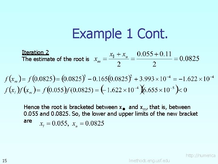 Example 1 Cont. Iteration 2 The estimate of the root is Hence the root