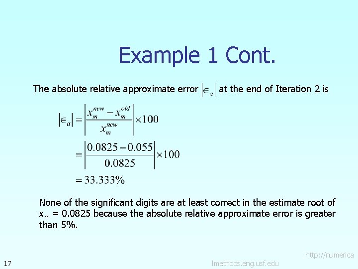 Example 1 Cont. The absolute relative approximate error at the end of Iteration 2
