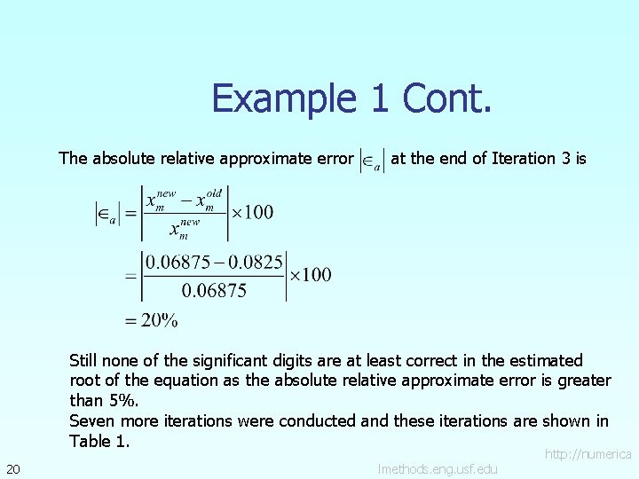 Example 1 Cont. The absolute relative approximate error at the end of Iteration 3