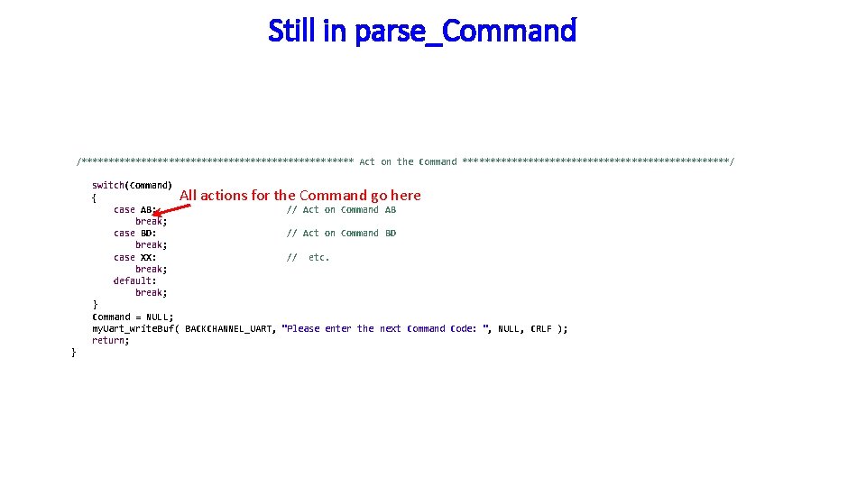 Still in parse_Command /************************* Act on the Command *************************/ switch(Command) { case AB: break;