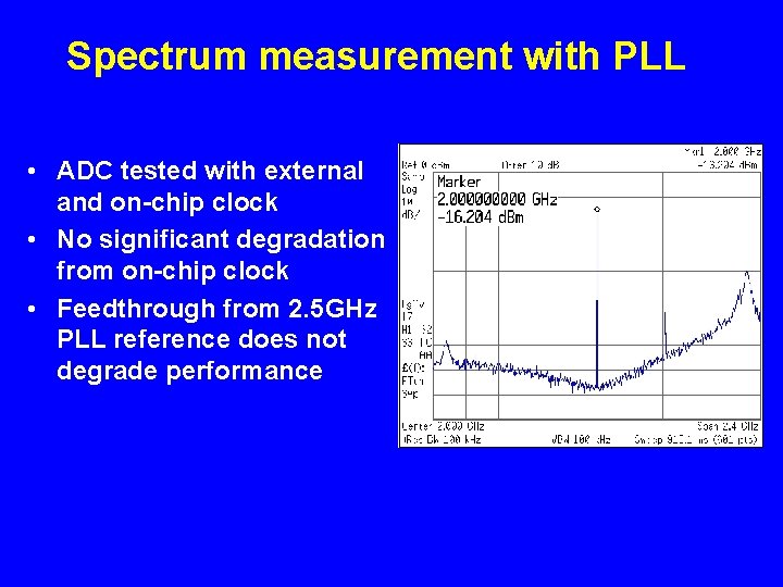 Spectrum measurement with PLL • ADC tested with external and on-chip clock • No