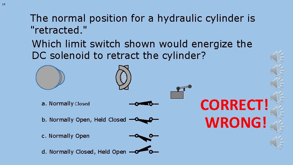 15 The normal position for a hydraulic cylinder is "retracted. " Which limit switch