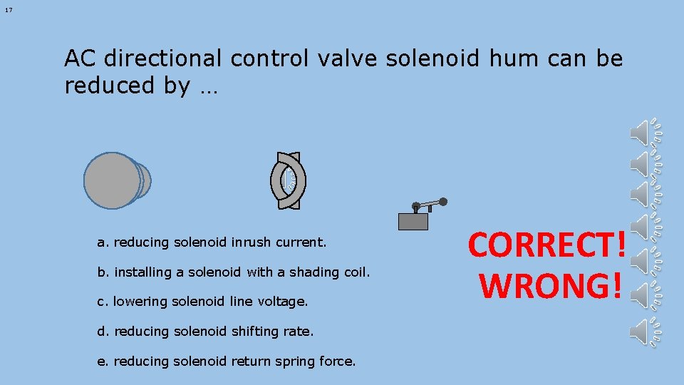 17 AC directional control valve solenoid hum can be reduced by … a. reducing