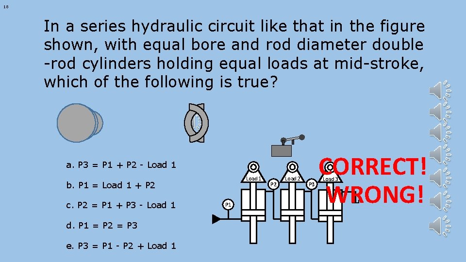 18 In a series hydraulic circuit like that in the figure shown, with equal