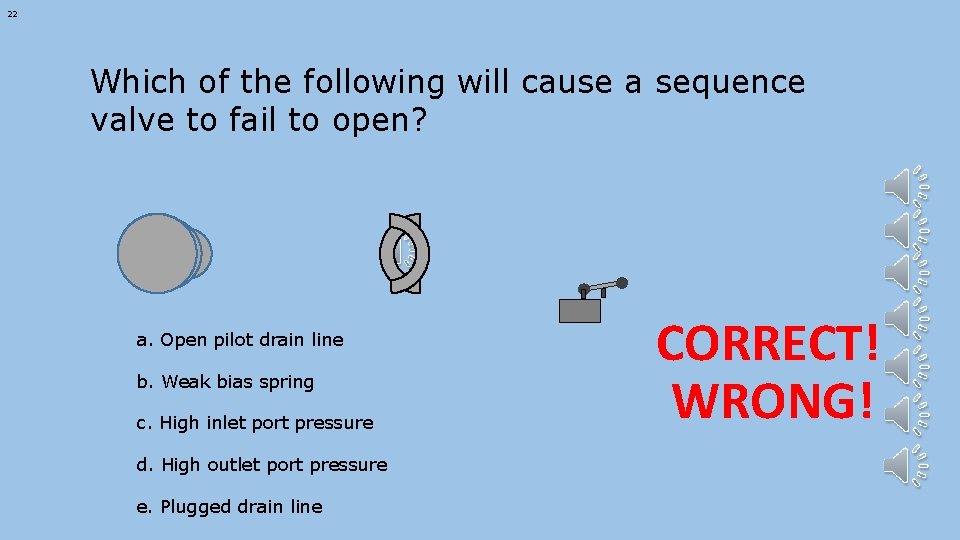 22 Which of the following will cause a sequence valve to fail to open?