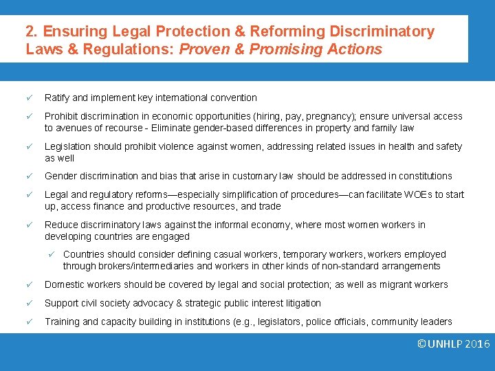 2. Ensuring Legal Protection & Reforming Discriminatory Laws & Regulations: Proven & Promising Actions