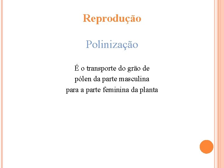 Reprodução Polinização É o transporte do grão de pólen da parte masculina para a