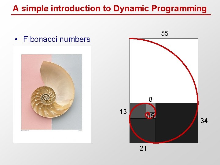 A simple introduction to Dynamic Programming 55 • Fibonacci numbers 8 13 2 3