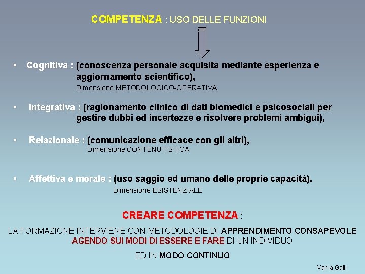 COMPETENZA : USO DELLE FUNZIONI § Cognitiva : (conoscenza personale acquisita mediante esperienza e