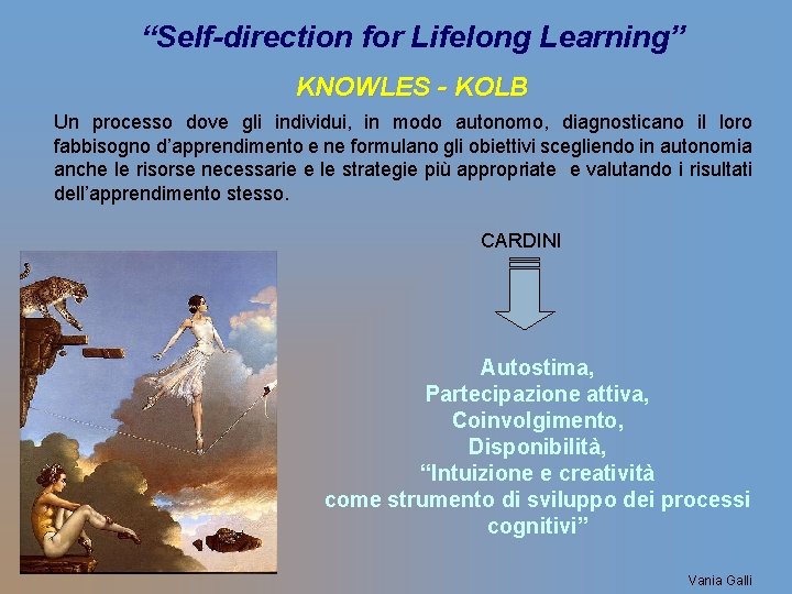 “Self-direction for Lifelong Learning” KNOWLES - KOLB Un processo dove gli individui, in modo
