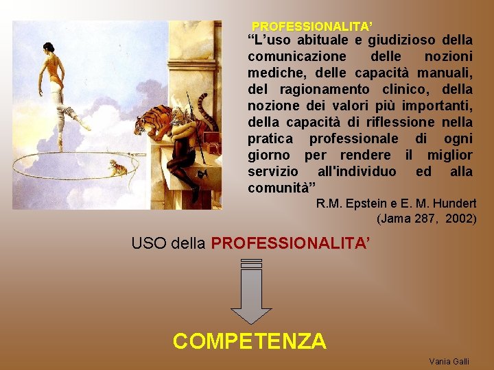 PROFESSIONALITA’ “L’uso abituale e giudizioso della comunicazione delle nozioni mediche, delle capacità manuali, del