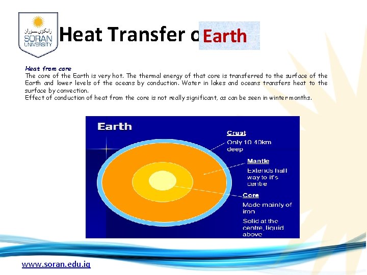 Heat Transfer on Earth Heat from core The core of the Earth is very