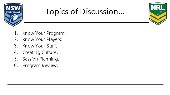 Topics of Discussion… 1. 2. 3. 4. 5. 6. Know Your Program. Know Your