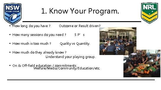 1. Know Your Program. • How long do you have ? Outcome or Result