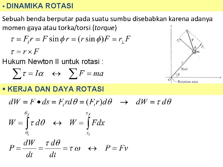 § DINAMIKA ROTASI Sebuah benda berputar pada suatu sumbu disebabkan karena adanya momen gaya
