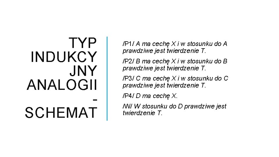 TYP INDUKCY JNY ANALOGII SCHEMAT /P 1/ A ma cechę X i w stosunku