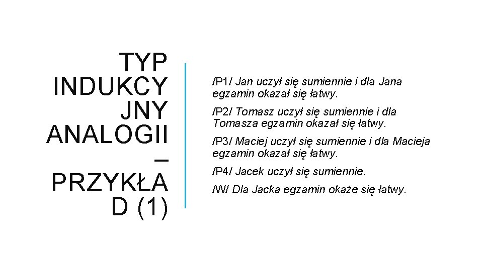 TYP INDUKCY JNY ANALOGII – PRZYKŁA D (1) /P 1/ Jan uczył się sumiennie