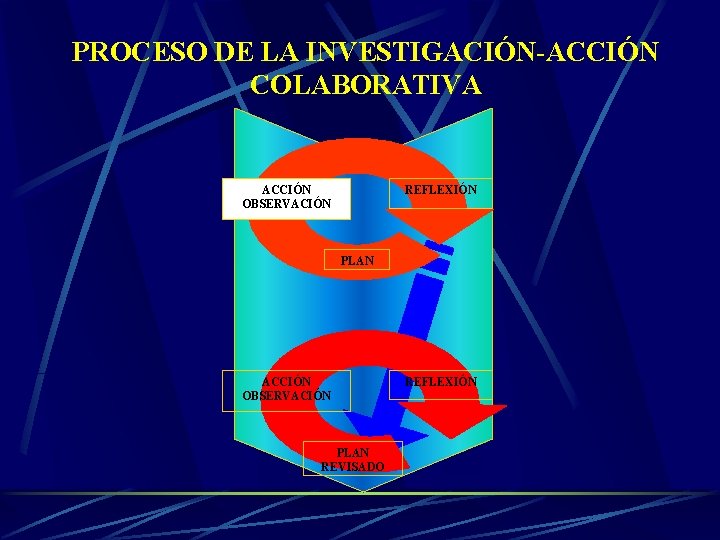 PROCESO DE LA INVESTIGACIÓN-ACCIÓN COLABORATIVA ACCIÓN OBSERVACIÓN REFLEXIÓN PLAN ACCIÓN OBSERVACIÓN PLAN REVISADO REFLEXIÓN