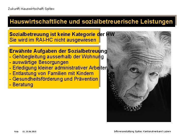 Zukunft Hauswirtschaft Spitex Hauswirtschaftliche und sozialbetreuerische Leistungen Sozialbetreuung ist keine Kategorie der HW Sie