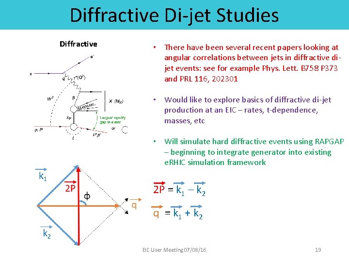 Diffractive Di-jet Studies Diffractive • There have been several recent papers looking at angular