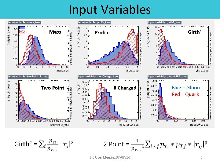 Input Variables Mass Two Point Girth 2 Profile # Charged EIC User Meeting 07/08/16