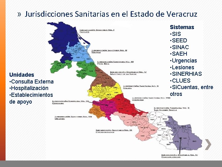 » Jurisdicciones Sanitarias en el Estado de Veracruz Unidades • Consulta Externa • Hospitalización