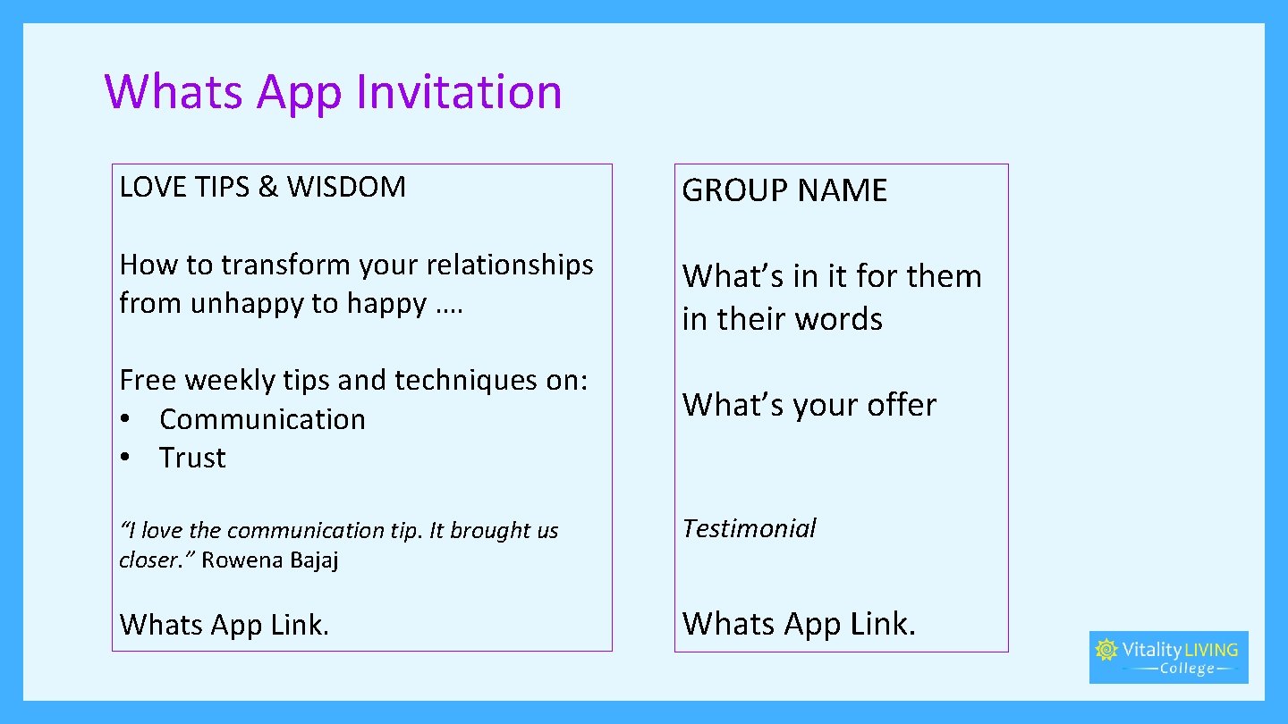 Whats App Invitation LOVE TIPS & WISDOM GROUP NAME How to transform your relationships