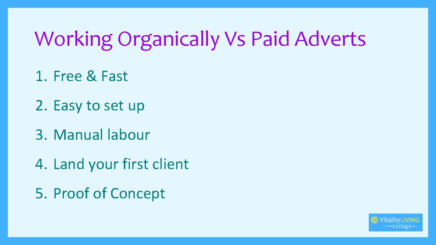 Working Organically Vs Paid Adverts 1. Free & Fast 2. Easy to set up