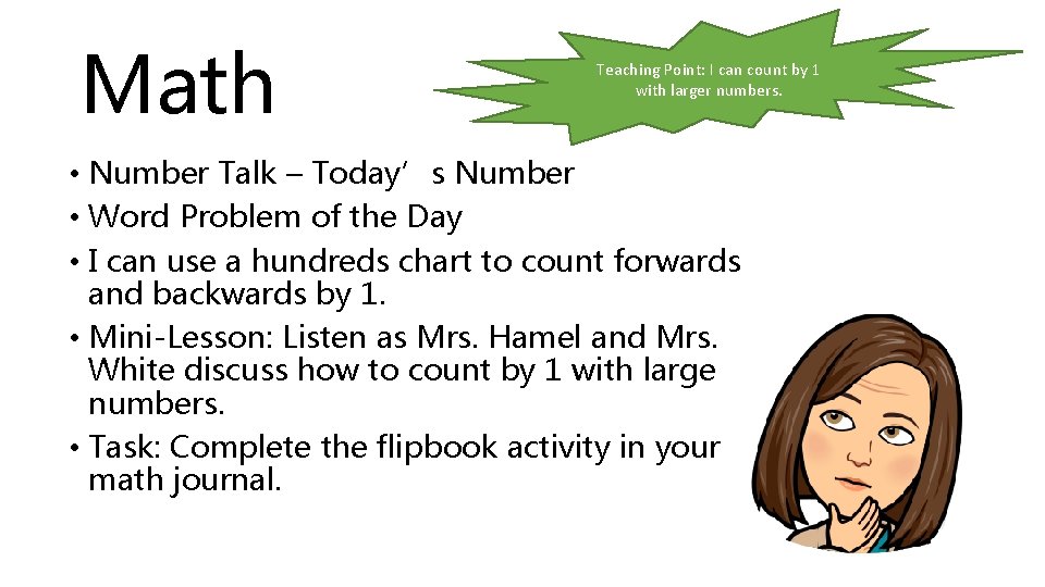 Math Teaching Point: I can count by 1 with larger numbers. • Number Talk