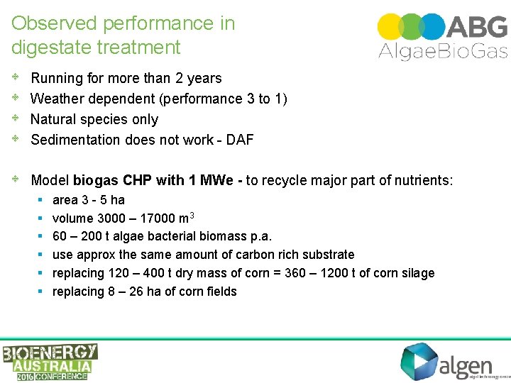 Observed performance in digestate treatment • • Running for more than 2 years Weather