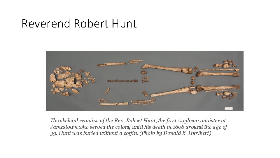 Reverend Robert Hunt The skeletal remains of the Rev. Robert Hunt, the first Anglican