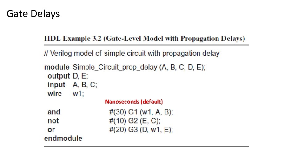 Gate Delays Nanoseconds (default) 