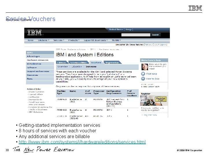 IBM Power Systems Service Vouchers • Getting-started implementation services • 8 hours of services