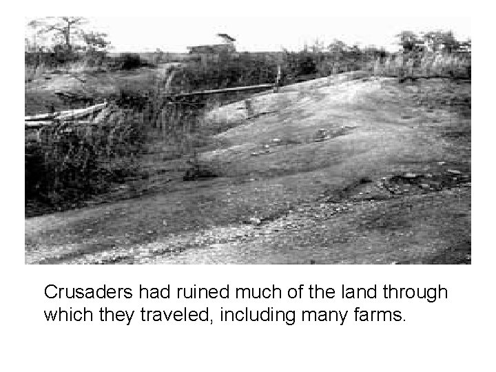 Crusaders had ruined much of the land through which they traveled, including many farms.