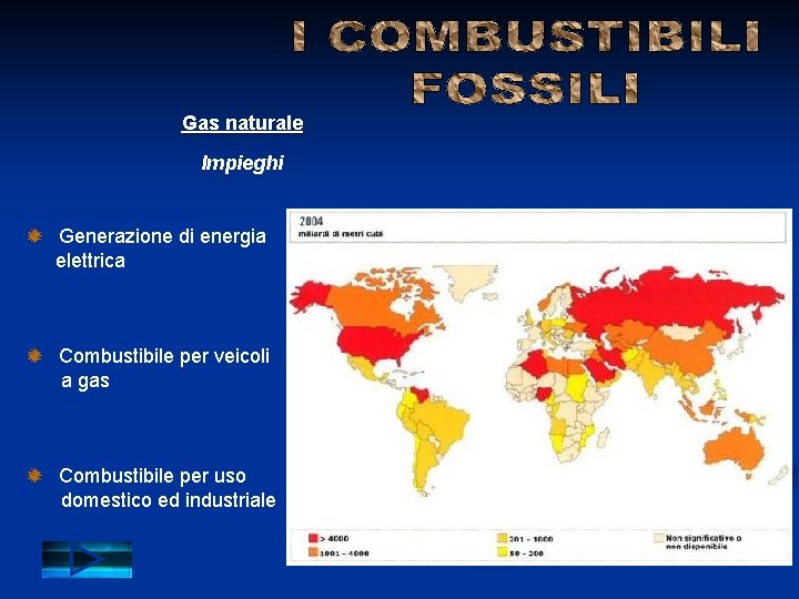 Gas naturale Impieghi Generazione di energia elettrica Combustibile per veicoli a gas Combustibile per