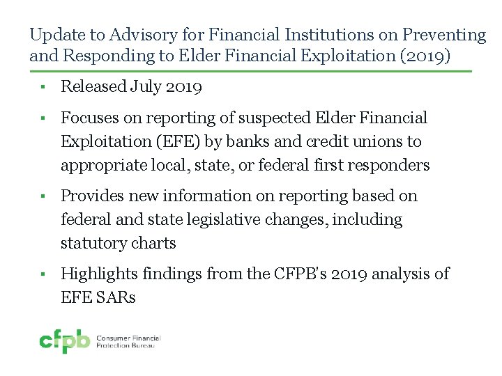 Update to Advisory for Financial Institutions on Preventing and Responding to Elder Financial Exploitation