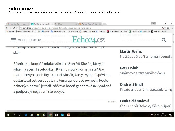 Píše Žáček „debility“? Prosím přečtěte si úryvek z nedávného internetového článku. Souhlasíte s panem