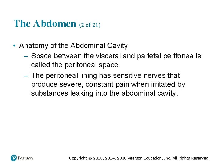 The Abdomen (2 of 21) • Anatomy of the Abdominal Cavity – Space between