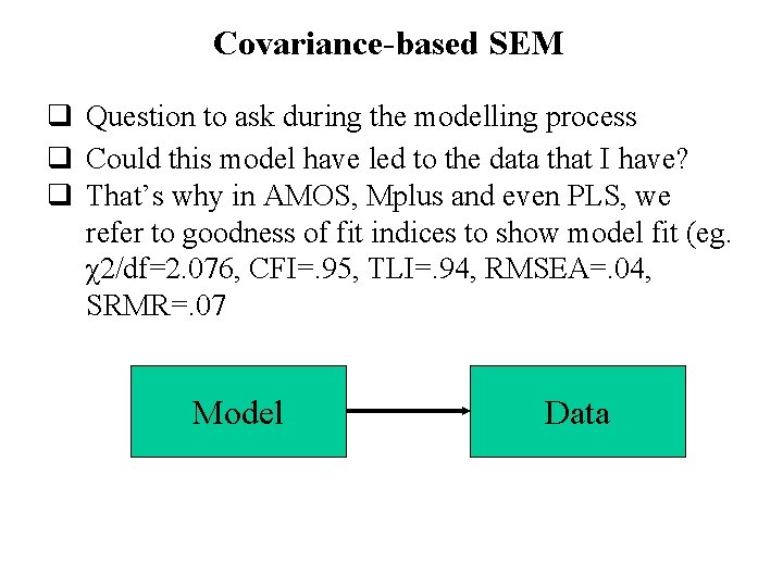 Covariance-based SEM q Question to ask during the modelling process q Could this model