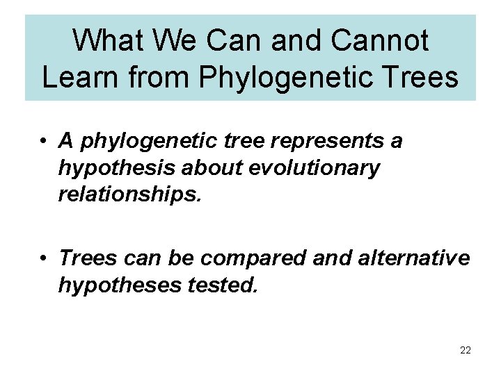 What We Can and Cannot Learn from Phylogenetic Trees • A phylogenetic tree represents