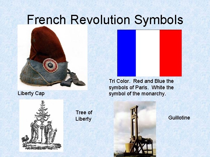 French Revolution Symbols Tri Color. Red and Blue the symbols of Paris. White the