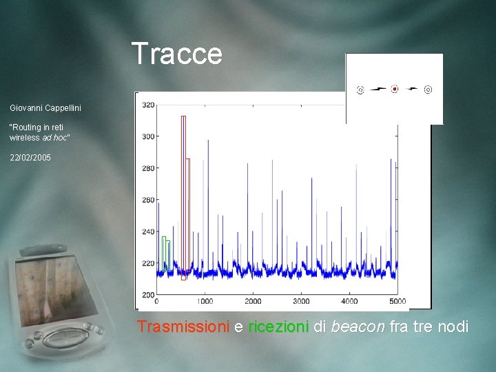 Tracce Giovanni Cappellini “Routing in reti wireless ad hoc” 22/02/2005 Trasmissioni e ricezioni di