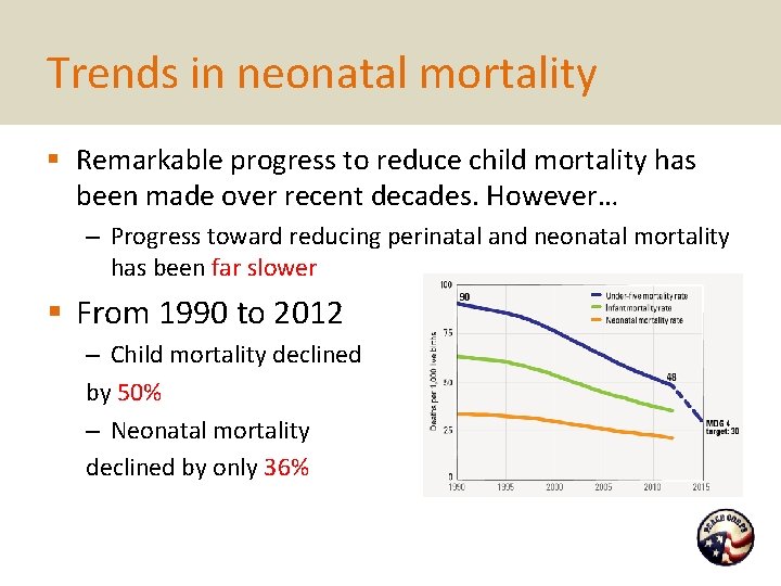 Trends in neonatal mortality § Remarkable progress to reduce child mortality has been made
