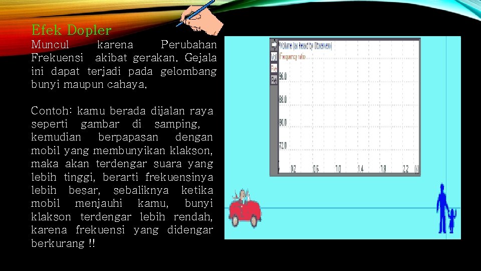 Efek Dopler Muncul karena Perubahan Frekuensi akibat gerakan. Gejala ini dapat terjadi pada gelombang