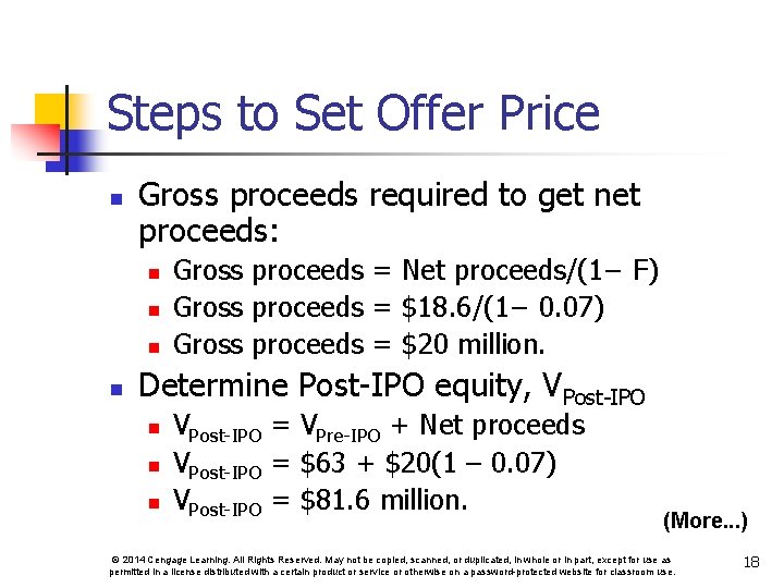 Steps to Set Offer Price n Gross proceeds required to get net proceeds: n