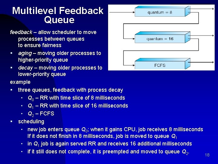 Multilevel Feedback Queue feedback – allow scheduler to move processes between queues to ensure