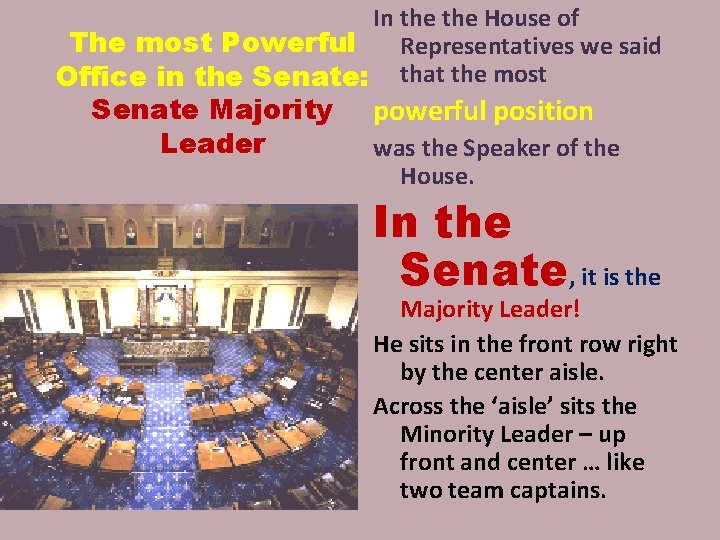 In the House of The most Powerful Representatives we said Office in the Senate: